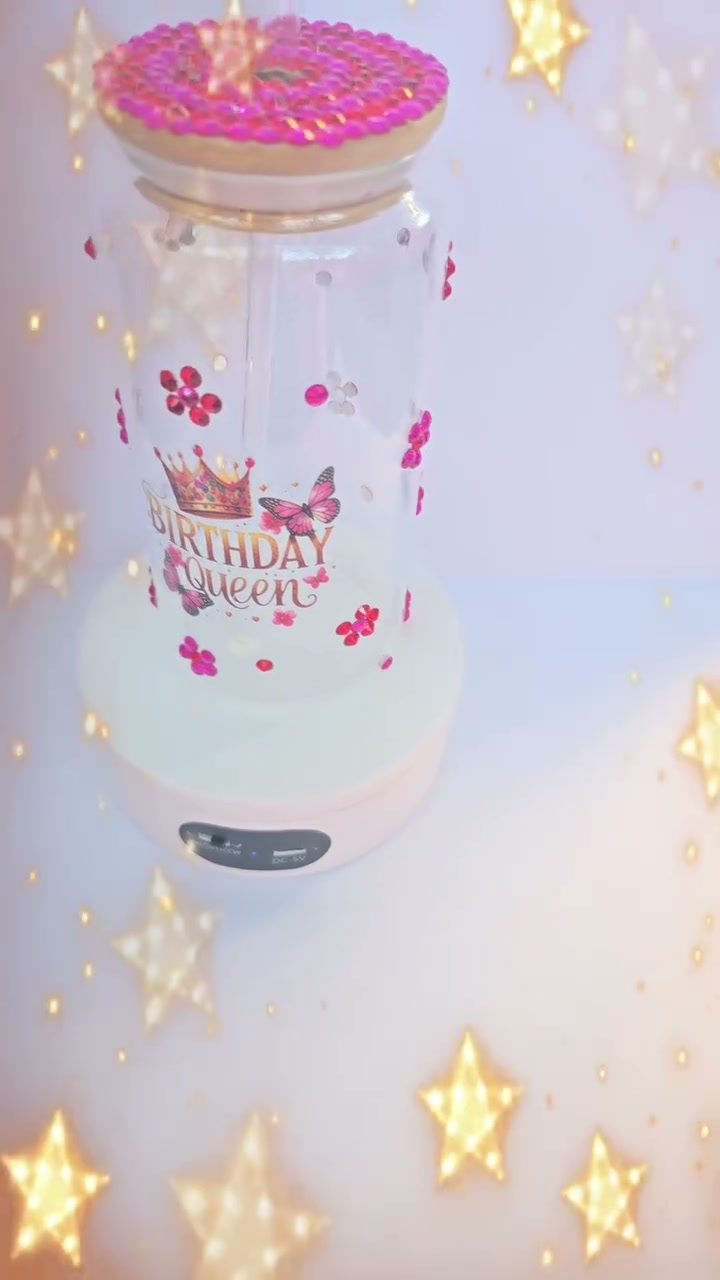 Snow globe tumbler con tapa de pedrería